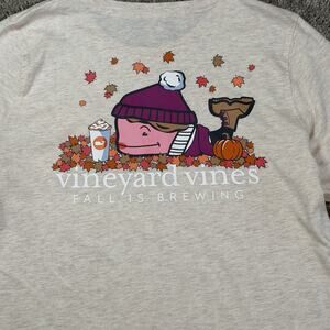 Vineyard Vines Fall Is Brewing Whale Small Long Sleeve Oatmeal Heather T-Shirt